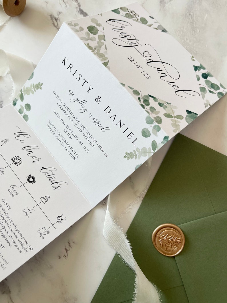 Concertina Wedding Invitation Eucalyptus Tri Fold Concertina Etsy UK