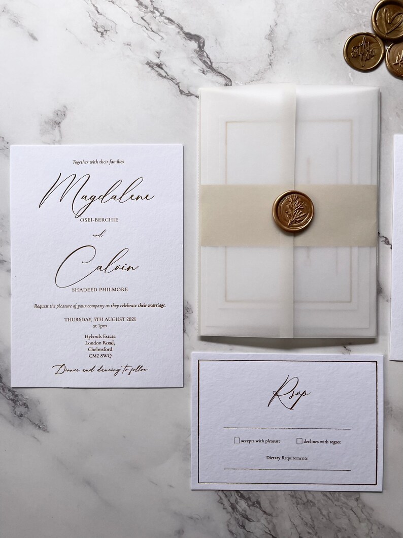 Gold Foil Vellum Wedding Invitation Gold Foil Invite Foiled Etsy