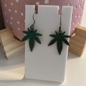 Cannabis Leaf Earrings, Bronze Hypoallergenic Hooks, Quirky Weed Jewelry