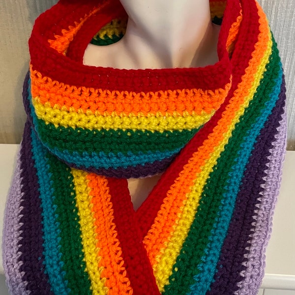 Crochet Rainbow Scarf, LGBTQ Scarf, Gay Pride Scarf, gift for girlfriend, gift for her, rainbow gift, woollen scarf