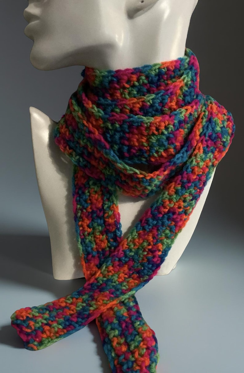 Y2K Crochet Skinny Scarf, Long Rainbow Wool - Etsy
