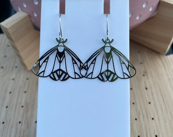 Filigree Moth Earrings, Silver Plated Hypoallergenic Hooks