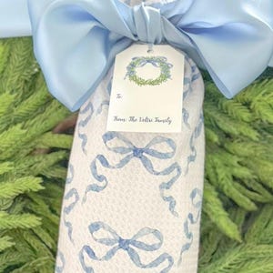 Blue and White Chinoiserie Tea Towel with Greek Key | Preppy Grandmillennial Kitchen Decor | Elegant Hostess Gift