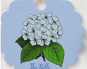 Set of 10 Hydrangea or peony gift tags with coordinating string. Assorted designs. Chinoiserie chic. Blue and white.
