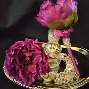 Purple Peony Flower Pen: Refillable Ballpoint with Rhinestone Detail