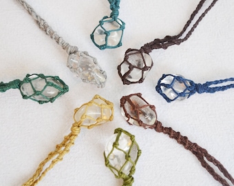 Quartz transparent collier macramé