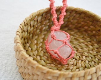 Quartz rose collier macramé