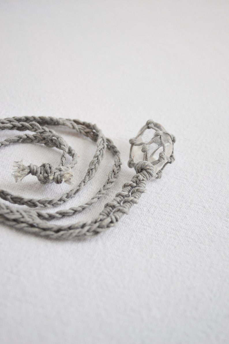 Quartz transparent collier macramé Grey