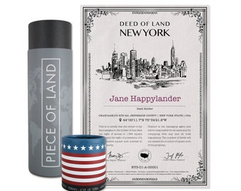 Real New York Land como um presente único para os fãs de Nova Iorque e EUA | Título de Propriedade Personalizado