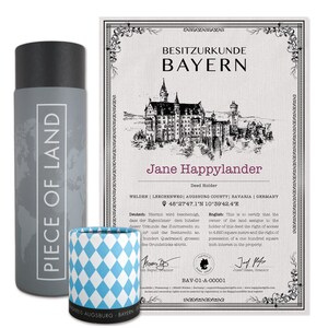 Echter Landbesitz in Bayern | Besitzurkunde mit Wunschnamen | Aussergewöhnliches Geschenk Augsburg München | Oktoberfest