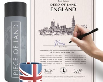 Real Piece of Land - England (UK) | Personalized English Land Owner&#39;s Certificate | British Gifts | England Gifts | London