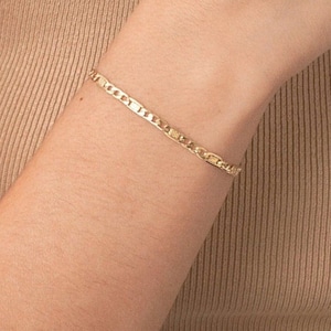 14k Solid Gold Figaro Chain Bracelet - Dainty Figaro Bracelet - 14k Gold Chain Link Bracelet - Twisted Chain Bracelet-Jewelry Gift for Women