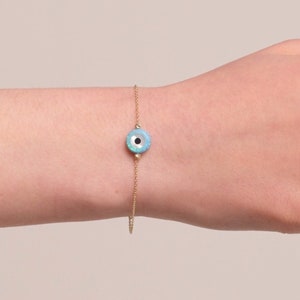 14k Solid Gold Opal Blue Evil Eye Bracelet - Opal Stone Bracelet - Nazar Bracelet - Good Luck Bracelet - Certified Gold Jewelry for Women