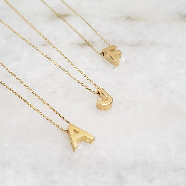 14k Certified Solid Gold Initial Necklace - 14k Monogram Necklace - Name Necklace - Personalized Necklace - Gold Jewelry Gift for Her