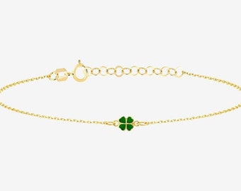 14k Solid Gold Four Leaf Clover Bracelet - 14k Flower Bracelet - Good Luck Bracelet - Clover Bracelet - Fine Jewelry - Birthday Gift