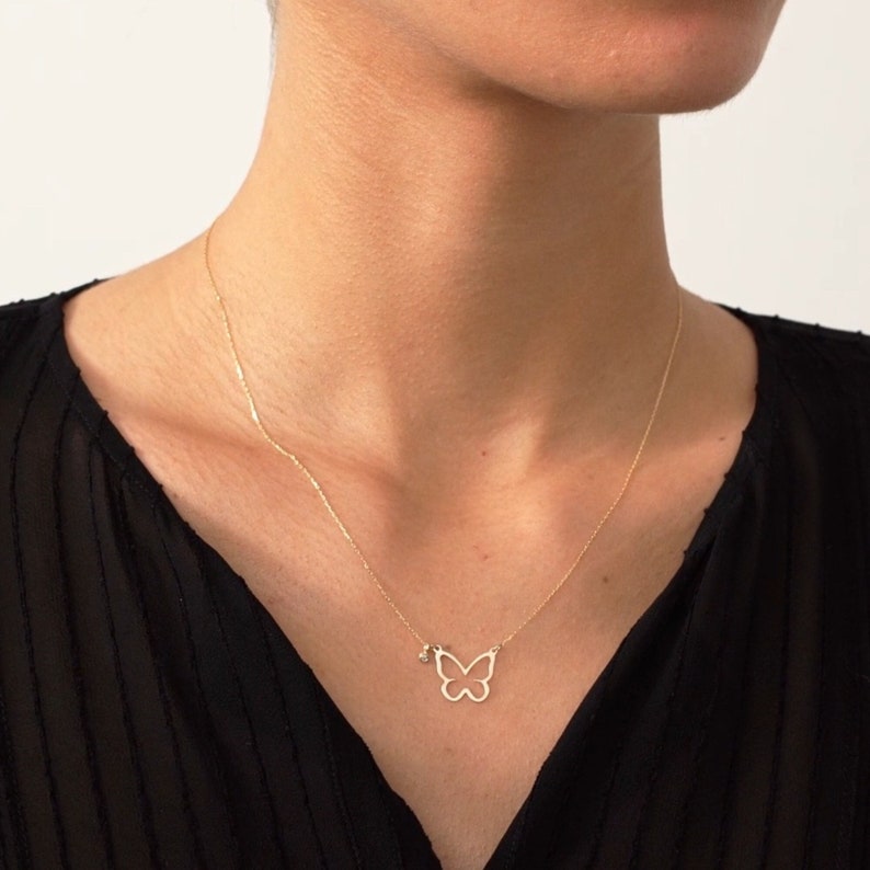 Diamond Butterfly Necklace in 14k Solid Gold - 14k Gold Animal Necklace - 14k Gold Butterfly Necklace - Diamond Jewelry - Gift for Her - .br Diamond Butterfly Necklace in 14k Solid Gold - 14k Gold Animal Necklace - 14k Gold Butterfly Necklace - Diamond Jewelry - Gift for Her - .br