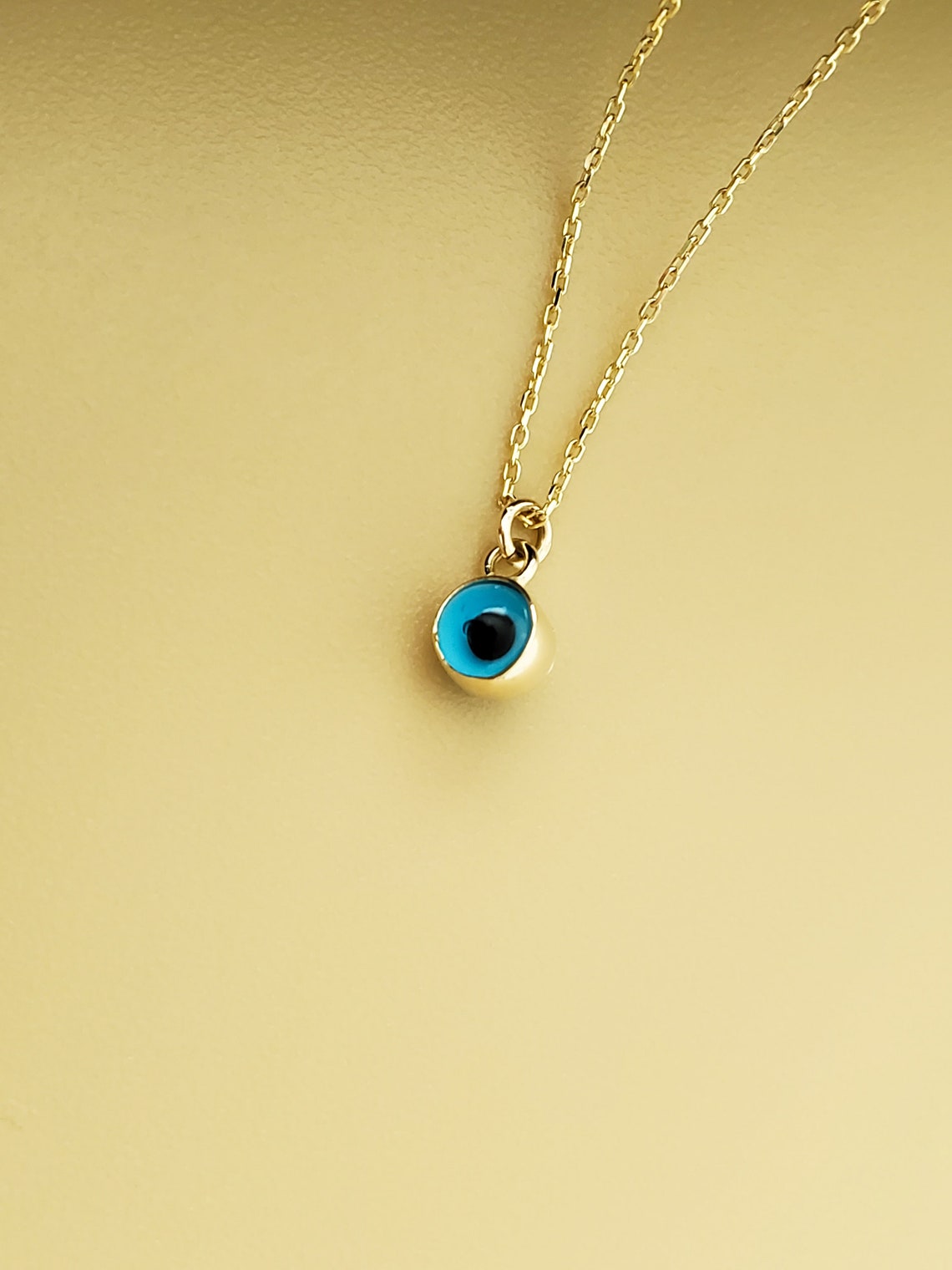 14k Solid Gold Blue Evil Eye Necklace Charm Lucky Necklace Etsy