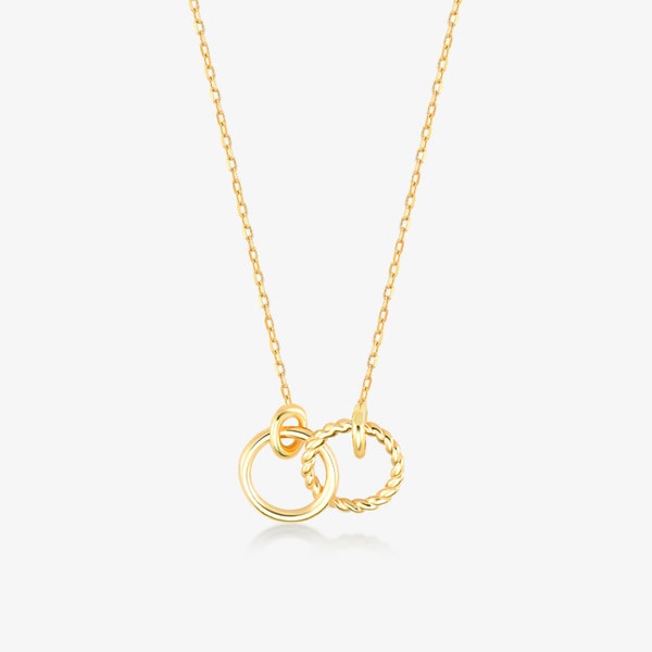 14k Solid Gold Intertwined Circles Necklace - Double Circles Necklace - Interlocking Ring Pendant - Interlinked Ring Necklace -Birthday Gift