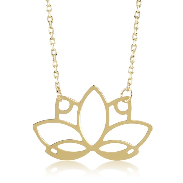 14k Solid Gold Lotus Flower Necklace - 14k Gold Yoga Necklace - Water Lily Lotus Necklace -Fine Jewelry-Gift for Wife, Daughter, Mom, Friend