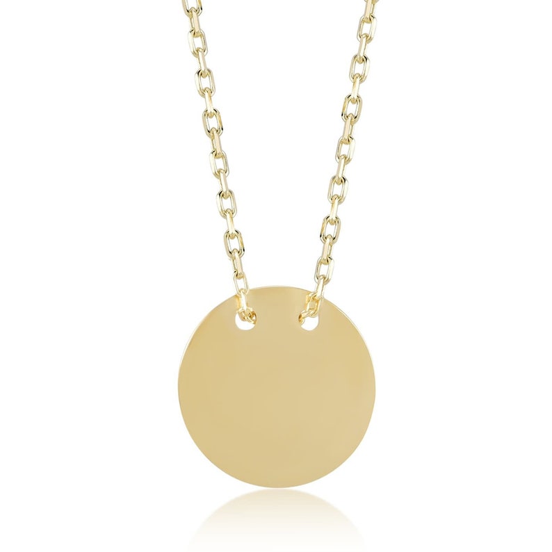 14k Solid Gold Disc Necklace Simple Disc Necklace Plate Etsy