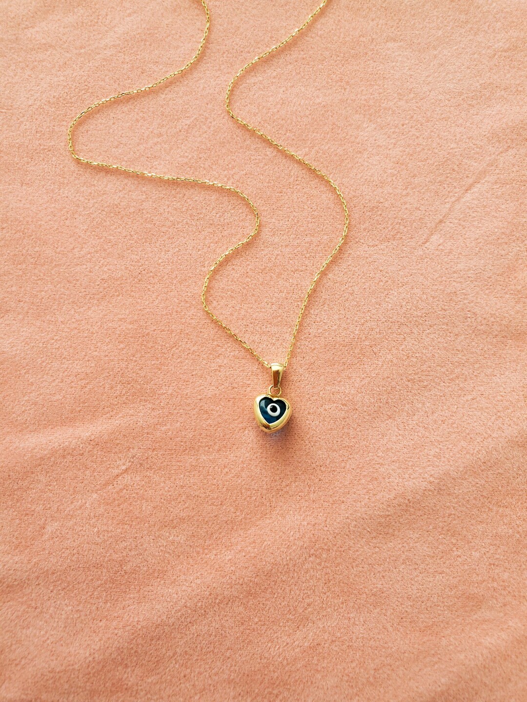 14k Solid Gold Heart Evil Eye Necklace Heart Necklace Love Etsy