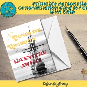 Printable personalized Congratulation Card for Graduate with Ship, Letter Size Printable, Card for Her, Graduation Card, PDF image 1