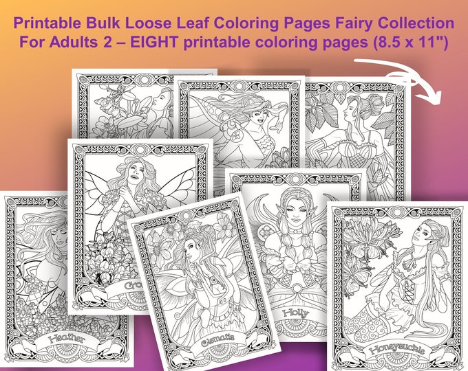 Printable Bulk Loose Leaf Coloring Pages Gorgeous Fairy - Etsy