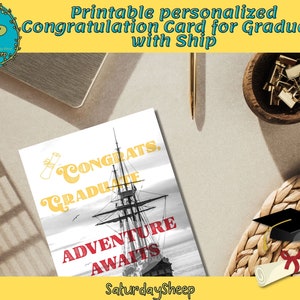 Printable personalized Congratulation Card for Graduate with Ship, Letter Size Printable, Card for Her, Graduation Card, PDF image 2