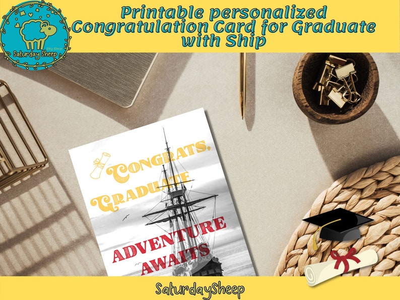 Printable personalized Congratulation Card for Graduate with Ship, Letter Size Printable, Card for Her, Graduation Card, PDF image 2