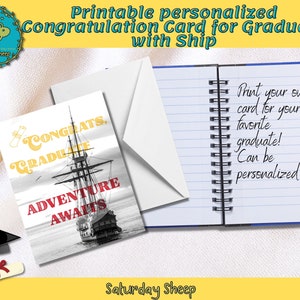 Printable personalized Congratulation Card for Graduate with Ship, Letter Size Printable, Card for Her, Graduation Card, PDF image 3