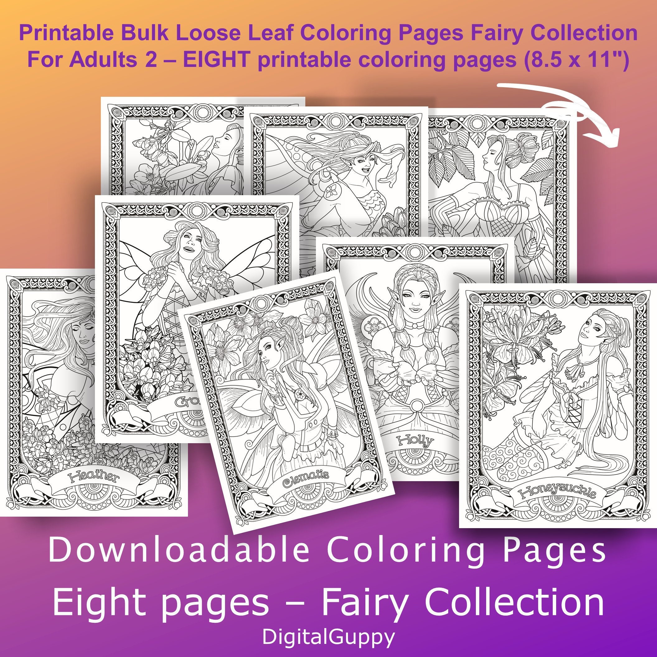 Printable Bulk Loose Leaf Coloring Pages Gorgeous Fairy Collection 2 EIGHT Printable  Coloring Pages: Downloadable Pages 8.5 X 11 