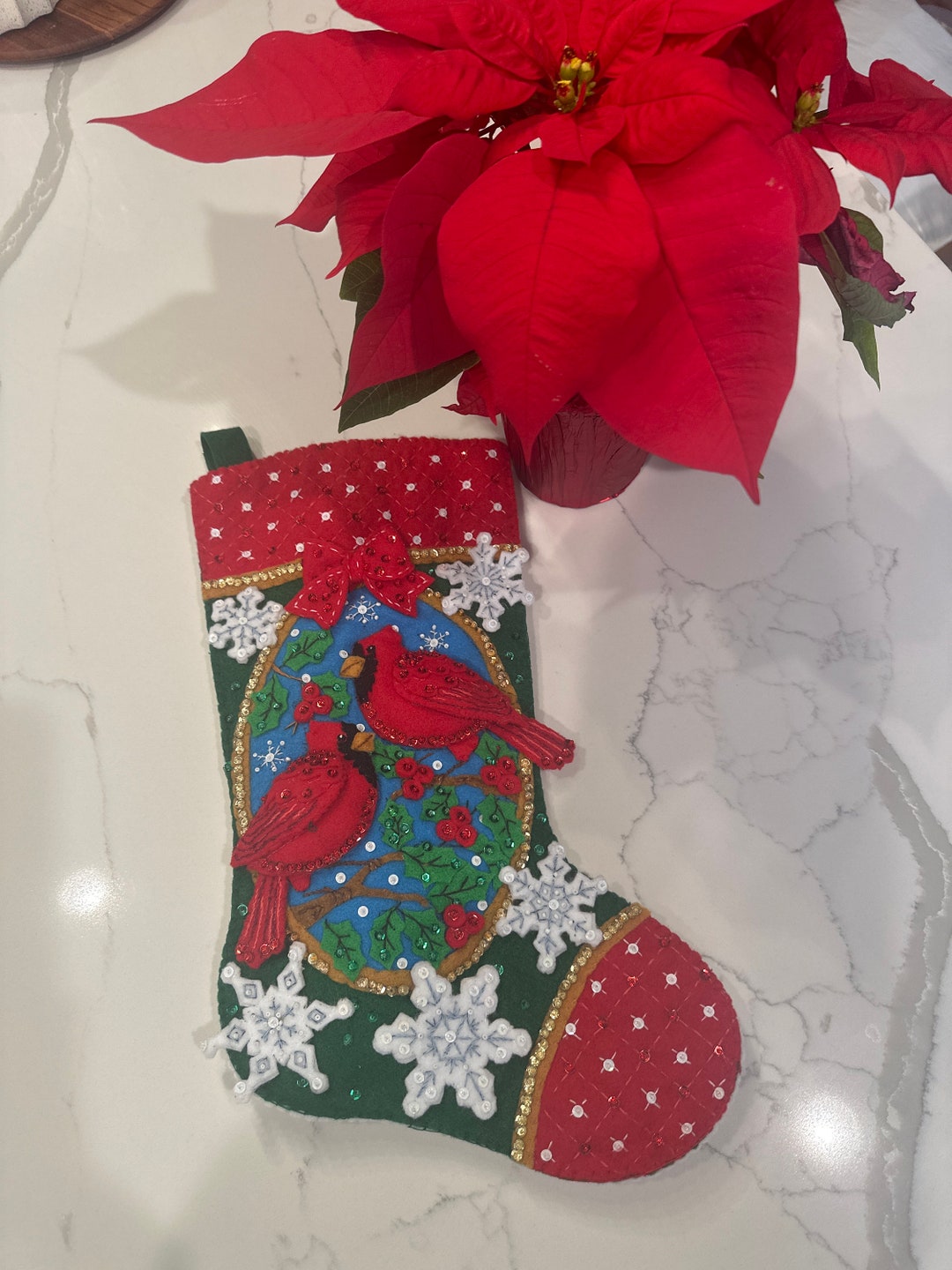 Bucilla Completed Holiday Stocking Christmas Cardinals Etsy