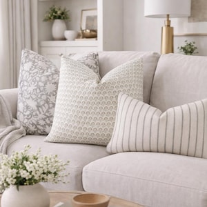 Remi Pillow Combo | Set Of Three Pillows | Spring Pillow Set | Designer Pillow Combination | Decorative Pillow Set | Neutral Pillow Covers