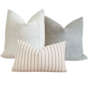 Penelope Pillow Combo | Designer Linen Pillows| Set Of Three| Neutral Pillow Set| Decorative Pillow Set| Block Print Pillow| Coastal Pillows