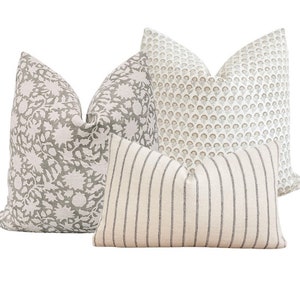 Remi Pillow Combo | Set Of Three Pillows | Spring Pillow Set | Designer Pillow Combination | Decorative Pillow Set | Neutral Pillow Covers