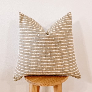 Farmhouse Decorative Pillow Cover | Dark Sand Woven Pillow Cover| Beige Stripe Pillow Cover | Neutral Decor | 20x20 |18x18 |Textured Pillow