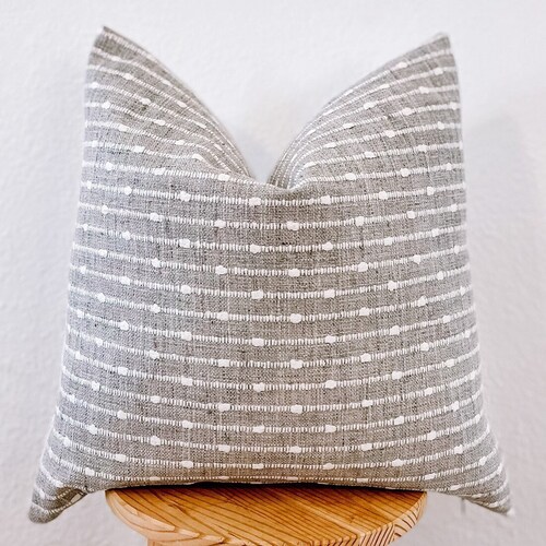 Grey Woven Stripe Linen Pillow Cover Grey Ivory Basketweave Etsy