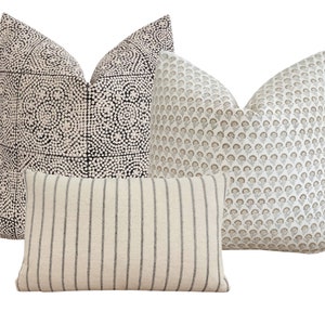 Finley Pillow Cover Set| Linen Pillows| Block Print Pillows| Neutral Pillow| Black Pillow| Designer Pillows| Floral Pillow| Farmhouse Pillow