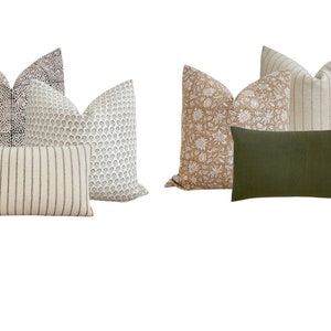 Designer Linen Pillow Cover Set | Block Print, Floral & Stripe