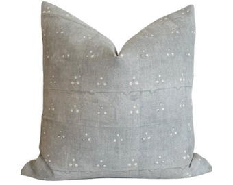 Penelope| Blue Grey Linen Pillow Cover | Hand-Block Printed, Coastal Decor