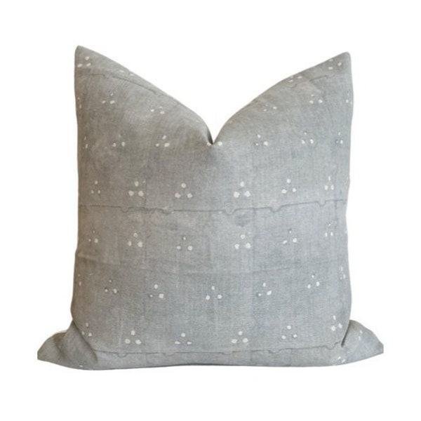 Penelope Designer Pillow Cover| Blue Grey Linen Pillow Cover| Neutral Home Decor | Coastal Pillow Cover | Block Printed Pillow Cover |