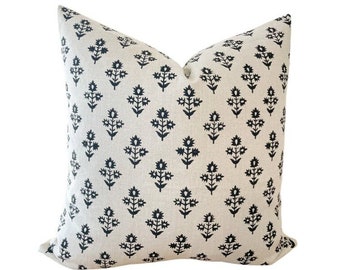 Quinn Pillow Cover| Linen Pillow, Designer Pillow, Handblocked Pillow, Black Pillow, Tan Pillow, Decorative Pillow, Modern Farmhouse Pillow