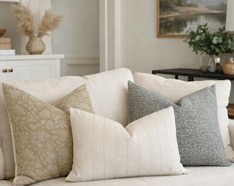 Halsy Pillow Combination| Designer Pillow Covers, Block Print Pillows, Linen Pillows, Decorative Pillow Set, Neutral Pillow Set, Sofa Pillow