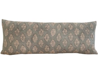 Waverly Extra Large Lumbar | 14x36 | Designer Pillow Cover | Coastal Blue Pillow Cover | Bedroom Pillow | Neutral Home Decor| Spring Pillow|