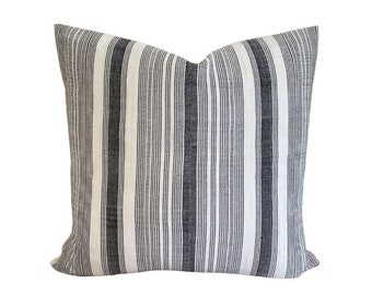 Attley Stripe Pillow Cover| Stripe Pillow| Designer Pillow| Decorative Pillow| Throw Pillow| Linen Pillow| Black Pillow| Neutral Pillow