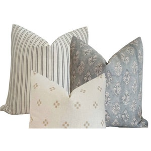 Halston Pillow Combination| Neutral Pillow Set | Designer Pillow Covers| Set of Three Pillows| Coastal Pillows| Decorative Pillow Covers|