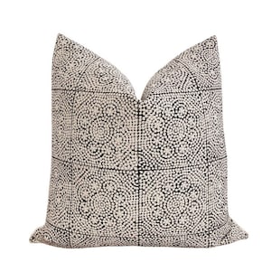 Sutton Block Print Pillow Cover | Linen Pillow Cover | Designer Pillow Cover| Black Pillow | Decorative Pillow Cover| 20x20| Pillow covers