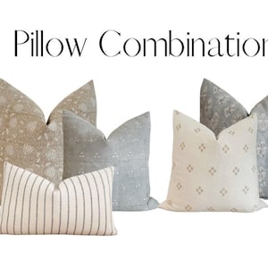 Waverly Pillow Combo| Designer Pillow Covers| Sofa Pillow Combination | Block Print Pillows| Decorative Pillow| Linen pillow| Coastal Pillow