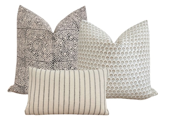 Finley Pillow Cover Set Linen Pillows Block Print Pillows Neutral Pillow Black Pillow Designer Pillows Floral Pillow Farmhouse Pillow Etsy