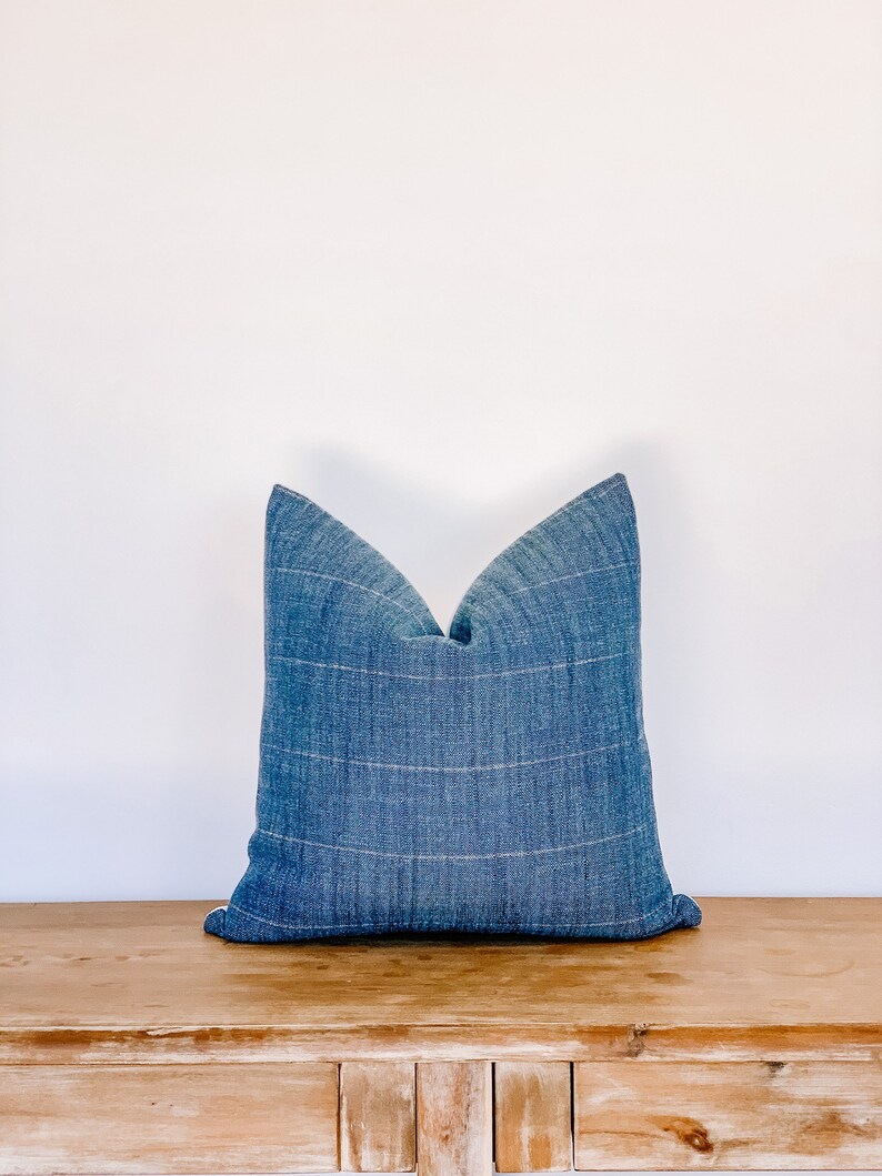 Denim Pillow Cover Denim Pillow Denim Stripe Pillow Stripe Etsy